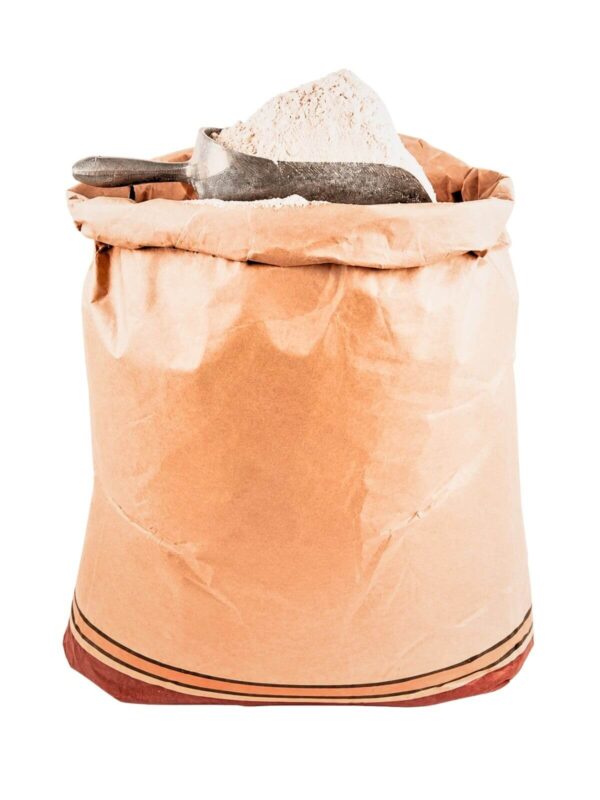 Bulk whole wheat flour atta in a paper sack for commercial bakeries and flatbread manufacturers