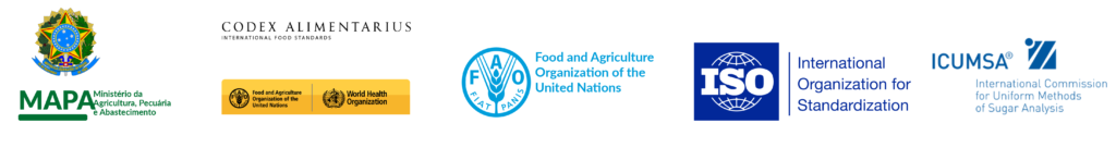 SAI Agro Brazil international food safety and export standards logos: MAPA, Codex, FAO, ISO and ICUMSA.