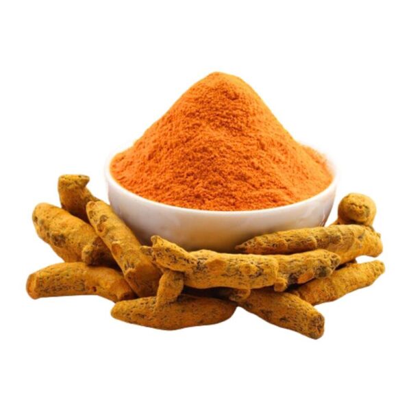 Turmeric powder with whole turmeric roots for food, supplement, and spice processing
